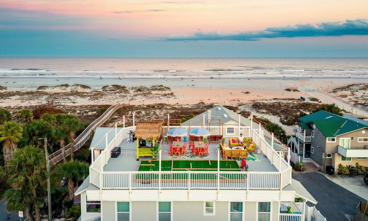 St. Augustine Beach House | Massive Beach House Theater Pool Roof Lounge