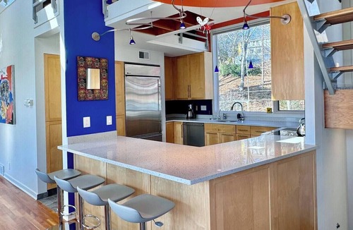 Saugatuck House | Luxury Riverside Home near Oval Beach w/Boat Dock