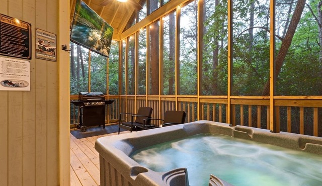 Couples Cabin | Screened Hot Tub, Outdoor TV & King Bed · Near Helen, GA